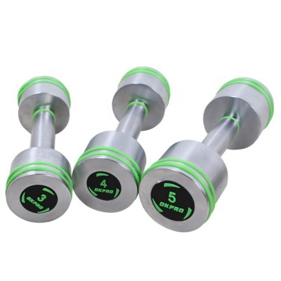 OKPRO Gym Fitness Round Stainless Steel High Chromed Dumbbell